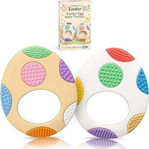 Easter Eggs Baby Teething Toys 2-Pack - Multi Texture Silicone Teethers for Teething Relief, Soft Chew Toys for Toddlers, Infants & Newborn, First Easter Gifts Basket Stuffers for Boys & Girls