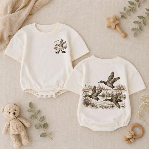 Duck Baby Romper, Hunting Baby Outfit, Mallard Duck Baby Bodysuit, Wildlife Baby Gift, Rustic Outdoor Baby Clothes