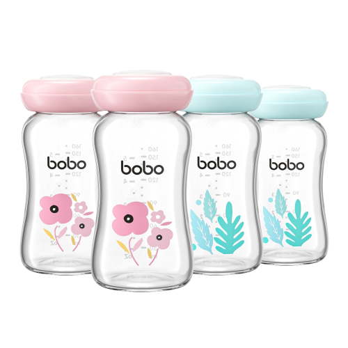 YOHKOH 5.4oz Glass Breastmilk Bottles,Storage Breast Milk Containers,4 Pack,Red+Blue