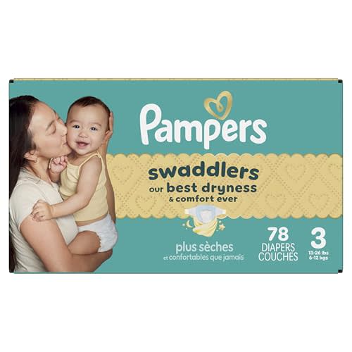 Pampers Swaddlers Diapers, Size 3 (13-26 lbs), 78 Count, Fragrance Free, Hypoallergenic, Absorbent, Pediatrician Recommended, Skin Safe
