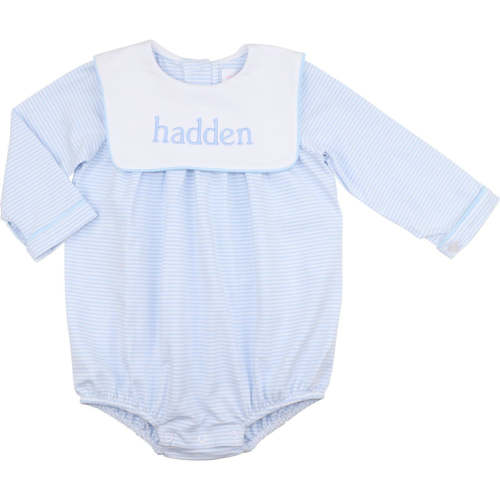 6mo Blue Knit Striped Square Collar Bubble
