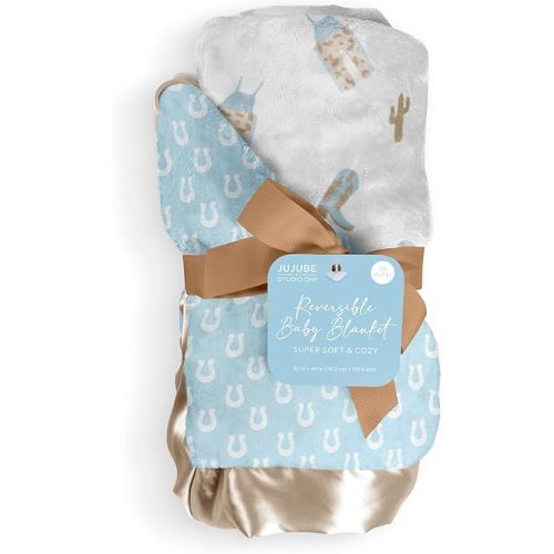 JuJuBe x Studio Oh! Baby Essentials Reversible Baby Blanket - Soft Throw for Newborns & Infants, Ideal for Tummy Time, Home, Travel & Nursery Essentials - Perfect Howdy Partner Blue