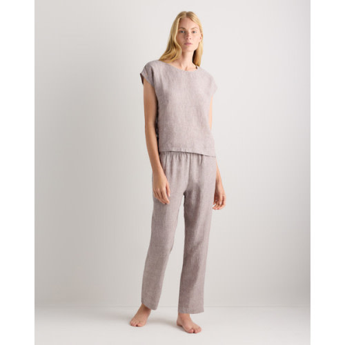 100% European Linen Pajama Set in Taupe Brown Chambray