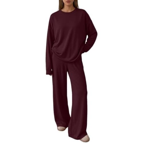 Trendy Queen Womens 2 Piece Fall Lounge Sets Oversized Tops Wide Leg Pants