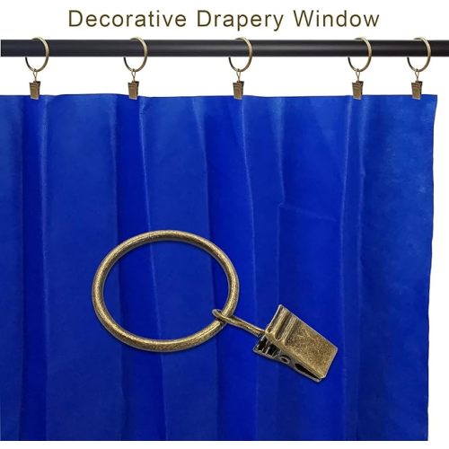 40 Pack Curtain Rings with Clips, Curtain Clip Rings Hooks, Bow Hanger Clips for Hanging Drapery Drapes Bows, Ring 1.26 inch Interior Diameter, Fits up to 1" Rod, Bronze