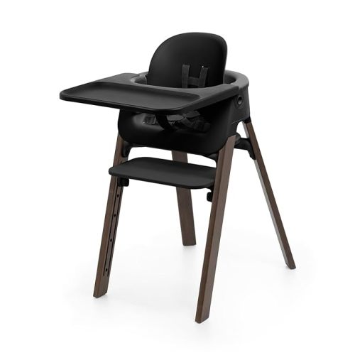 Stokke Steps High Chair for Babies & Children from 6 Months to 10 Years – 2-in-1 Adjustable & Ergonomic Design – Removable Baby Set, Tray & Safety Harness – 18.9 x 24.4 x 34.7 – Black/Warm Brown