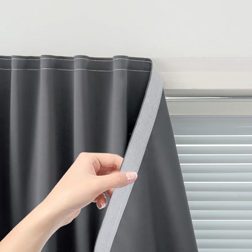 self Adhesive Curtains Portable Blackout Curtain Simple and Easy to Install Bedroom Window Thermal Lnsulated Kitchen Room Darkening Black Small Drapes, 35" W X 71" L, White, 2 Panels