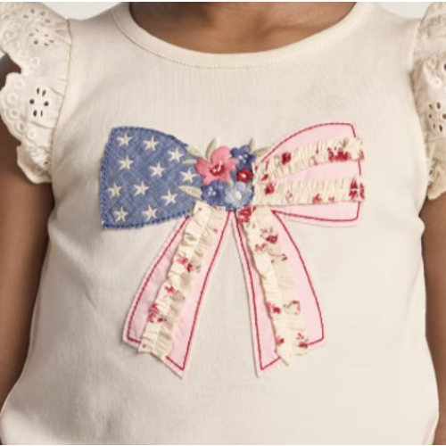 Girls Short Flutter Sleeve Applique Embroidered Americana Top - Nantucket Charm - PINK | Gymboree