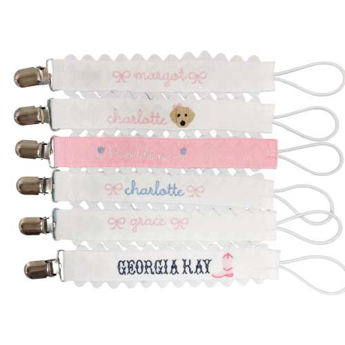 Monogrammed Pacifier Clip | Personalized embroidered paci holder | Baby pacifier clip with ricrac trim | Personalized baby gift