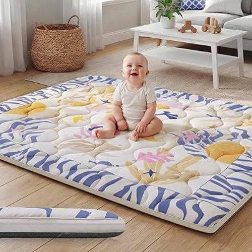 Foam Play Mat 71x59 Removable & Machine Washable Cover 1.5" Thick Baby Floor Play Mat, Easy-Clean Hygienic, Comfort Safety Non-Slip for Kids Crawling (Undersea Corals)