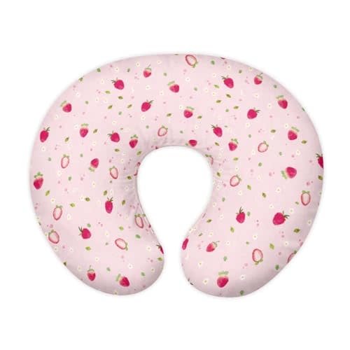 Drnuikhe Strawberry Fruit Print Nursing Pillow Cover, Removable Nursing Covers for Breastfeeding Pillows, Ultra Soft Comfortable Slipcover for Baby Girl and Boy