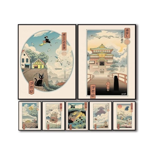 Studio Ghibli Ukiyo-e Poster Set: Anime Art Prints