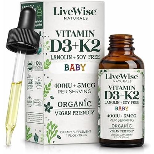 Vitamin D3+K2 Liquid Drops - Organic MCT Oil Formula for Baby - Easy Absorption D3 K2 Supplement for Immune Support & Bone Health 1- Fl Oz