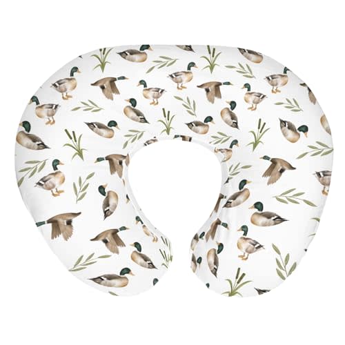 ZoUbqchY Mallard Duck Hunting Baby Nursing Pillow Covers for Boy Girl Wild Ducks Leaves Nursing Pillowcase for Breastfeeding Pillows Retro Hunting Animals Soft Stretchy Slipcovers for Newborn Infant