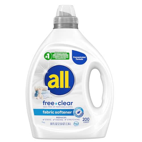 all free clear, Original, Liquid Fabric Softener for Sensitive Skin, Unscented and Hypoallergenic, Concentrated, 80oz, 200 Loads
