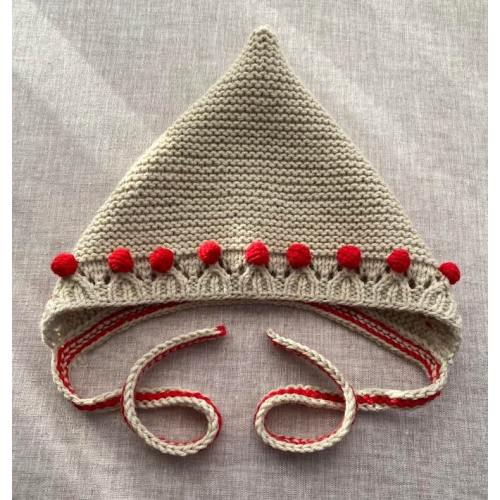 Hand Knit Wool Pixie Bonnet, Vintage Style Baby Hat