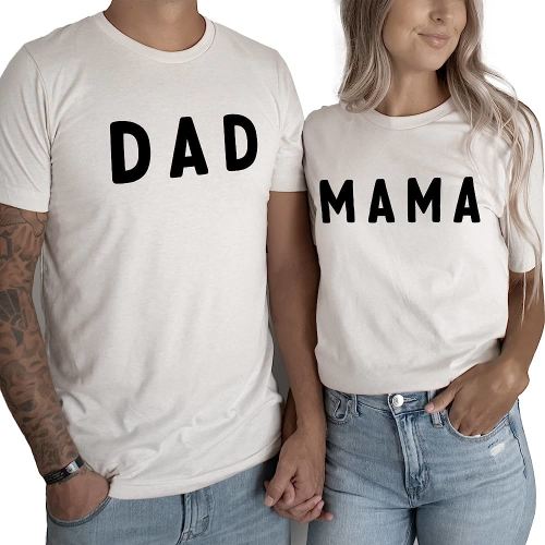 Mom and Dad Shirts Women Mama Dad Letter Printed T-Shirt Mama Graphic Tee Casual Short Sleeve Tops Tee