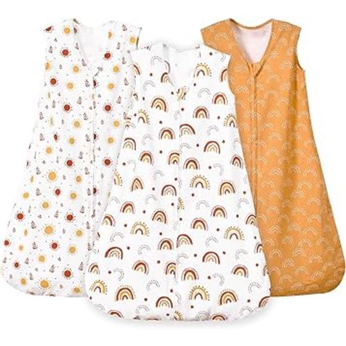 PHF Soft Baby Sleep Sack 12-18 Months 100% Cotton Wearable Blanket, 2-Way Zipper 0.5 TOG Toddler Sleeping Sack 3 Pack, Comfy Sleep Bag for Baby Boys Girls, Rainbow (Large)