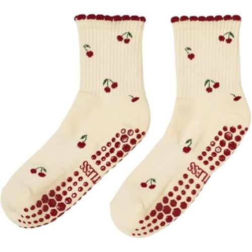 Shapes Studio Crew Half Calf Grip Socks, Cutest Fruits Pilates Socks, Ruffle socks, Non-Slip, Barre Yoga Fitness