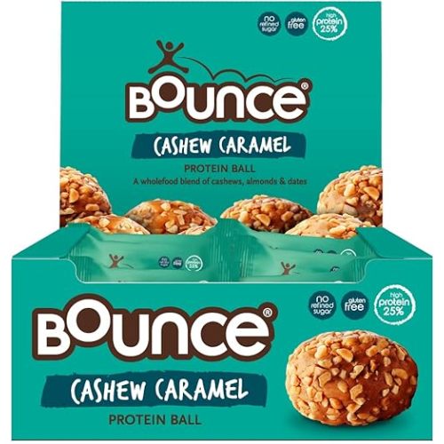 Bounce Cashew Caramel Protein Ball- box of 12. High protein gluten free low sugar low carb healthy snacks better than any protein bar! Snack healthy with our protein bars, balls, snacks & powders