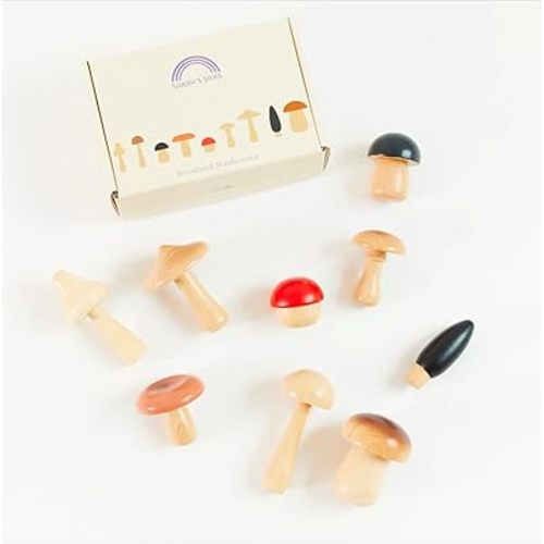 Sarah's Silks Wooden Mushroom Toy Set | Montessori Imaginative Playset for Children | Open-Ended Educational Toys for Creative Learning