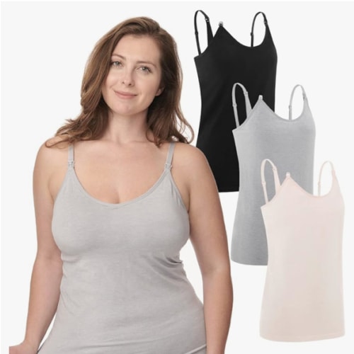 Under Control Nursing Cami Tank Tops for Breastfeeding Women Nursing Tops Maternity Shirts, Camisoles with Built in Bra 3Pack