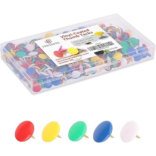 PAPERPAL 500 Vinyl-Coated Thumbtacks for Cork Board, Flat Thumb Tacks for Posters, Bulletin Board Tacks, Colorful Push Pins for Office School & Personal Use