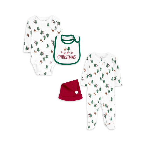 Carter's Child of Mine Baby Unisex, Christmas Bodysuit and Bib Set, Sleep N Play and Hat, 4-Piece, Sizes Preemie-6/9 Months