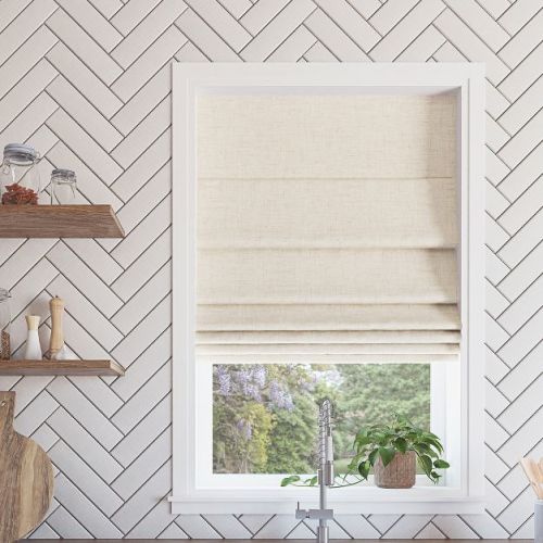33"x64" Sun Zero 100% Blackout Somerton Textured Cordless Roman Window Shade Linen: Indoor Blinds for Windows