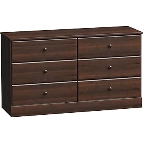 Prepac Astrid 6 Drawer Double Dresser for Bedroom, Wide Chest of Drawers, Bedroom Furniture, Clothes Storage and Organizer, 15.5" D x 47.5" W x 26.85" H, Espresso