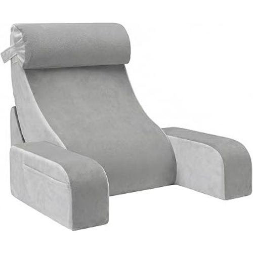 Reading Pillow for Sitting in Bed Adult, Back Support Pillow for Bed Sitting Up, Husband Pillow with Arms, Bed Pillow with Pocket for Reading/Gaming/Resting/Watching TV