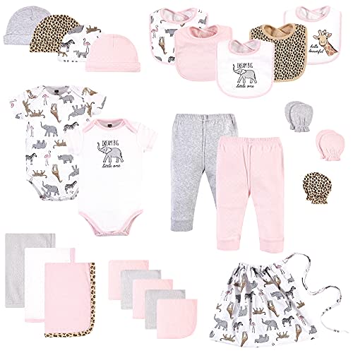 Hudson Baby Unisex Baby Layette Start Set Baby Gift 25pc, Modern Pink Safari, 0-6 Months