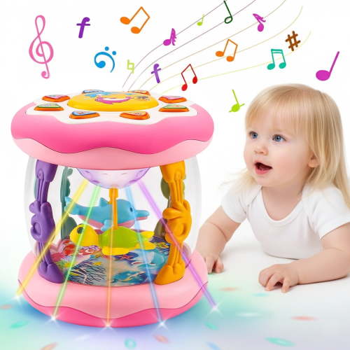 LieGorJi Babies Ocean Rotating Musical Toys, Infant Crawling Tummy Time Toys, Learning Musical Toy, Birthday Gifts for 1-3 3-5 5-8 Year Old (pink)