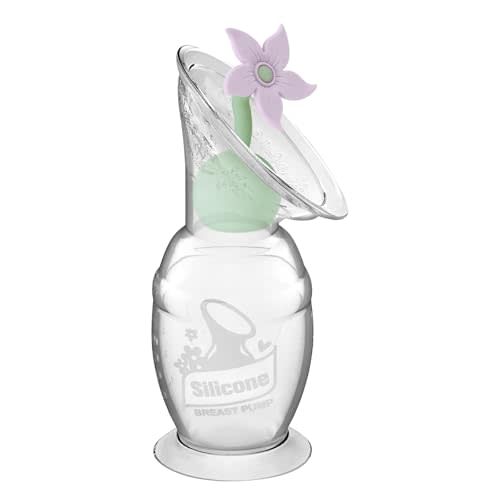 haakaa Manual Breast Pump with Flower Stopper Set, Gen.2 Silicone Hand Pump with Suction Base, BPA Free (5.4oz/150ml, Lavender)