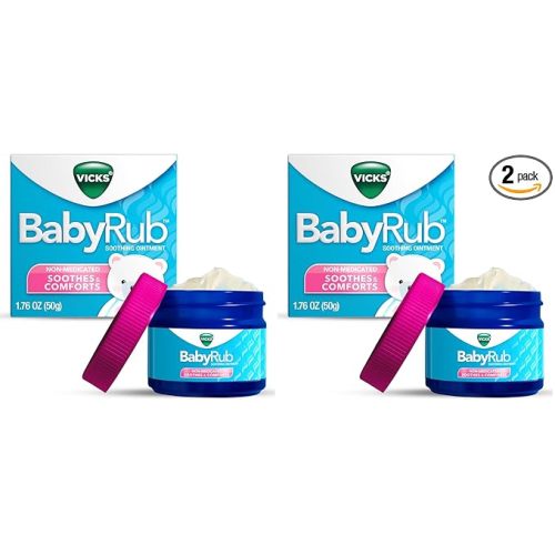 Vicks BabyRub Chest Rub Ointment with Soothing Aloe, Eucalyptus, Lavender, and Rosemary, from the makers of VapoRub, 1.76 oz (Pack of 2)