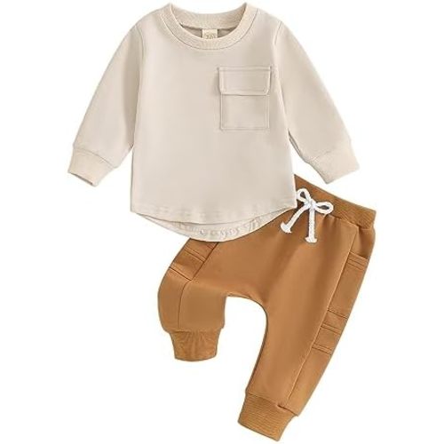 Kuriozud Toddler Baby Boy Fall Winter Clothes Long Sleeve Crewneck Pullover Sweatshirt Jogger Pants Set 2 Piece Outfit