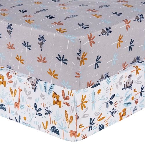 Sammy & Lou Koala Palms 2-Pack Microfiber Fitted Crib Sheet Set, Fits Standard Crib Mattress 28 in x 52 in; Fully Elasticized,