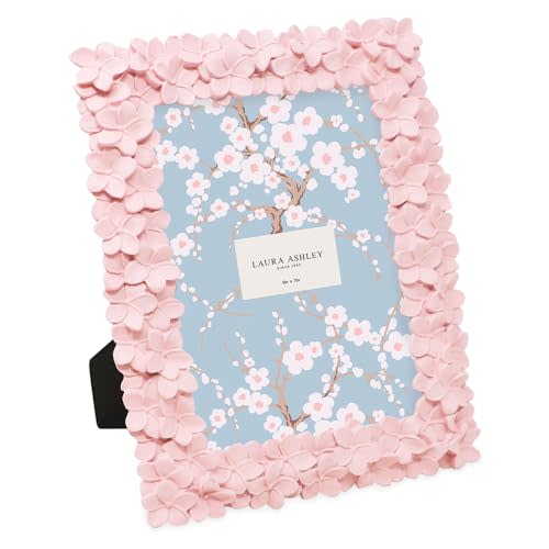 Laura Ashley 5x7 Pink Flower Textured Hand-Crafted Picture Frame w/Easel | with Easel & Hook for Tabletop & Wall Display, Decorative Floral Design Home Decor, Photo Gallery, Art (5x7, Pink)