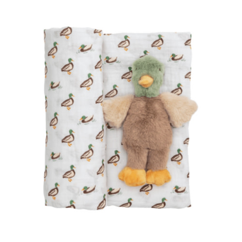 Mallard Swaddle & Rattle Set – 2-Piece Baby Gift | Mud Pie