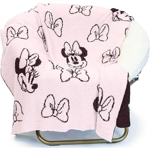 Jay Franco Disney Minnie Mouse Feather Knit Fluffy Throw Blanket for Girls - Light Pink Bows Fuzzy Blanket Measures 50 x 60 inch | Super Soft Lightweight Bedding