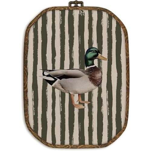 dvhdajed Vintage Mallard Duck Wall Art Decor, Duck Nursery Decor,Vintage Ducks Framed Canvas Art, Olive Farmhouse Ducks Octagon Wall Hanging Decoration for Bedroom Living Room Bathroom, 10.2x7 Inch