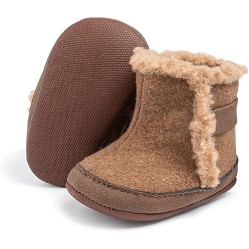 Infant Unisex Warm Fur Lining Soft Boots Baby Winter Ankle Non-Slip Rubber Texture Sole Toddler Winter Snow Crib Shoes