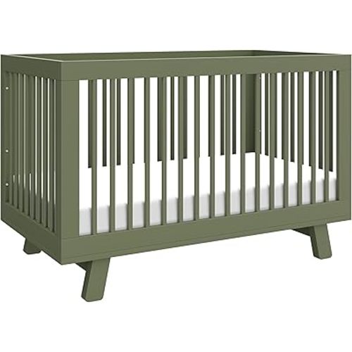 Babyletto Hudson 3-in-1 Baby Crib Convertible to Toddler Bed & Daybed - GREENGUARD Gold Certified - 4 Adjustable Heights - Made of 100% Solid Wood - Includes Toddler Conversion Kit - Olive Green