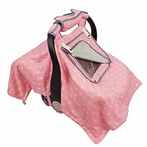 Car seat Covers for Babies, 2-in-1 Nursing Cover & Infant Carseat Canopy with 3 Options net winow Opening, Kick-Proof Yet Anti-Slip Carrier Cover, Suit 4 Seasons Winter, Pink-Perfect for Girls;