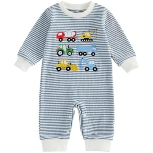 FOCUSNORM Baby Boy Fall Clothes Newborn Winter Outfit Truck Jumpsuit Romper