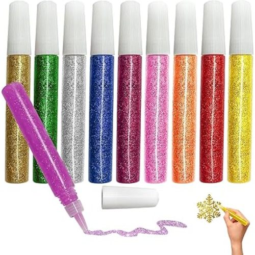Mesen 10 Pack - Non-Toxic Washable Glitter Glue Stick Set, DIY Arts & Crafts Glitter Pens, Glitter Glue Gel Pens for Art Projects, Grad Caps Assorted Colors Glue Stick, Decorating Supplies