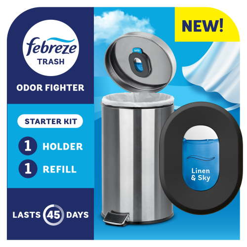 Febreze Trash Odor Fighter, Linen & Sky Scent, 1 Holder + 1 Refill