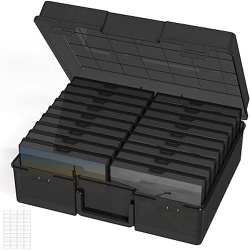 Lifewit Photo Storage Box 4x6 Photo Case, 18 Inner Photo Keeper, Black Photo Boxes Storage with 1 Sheet Label Sticker, Seed Organizer Craft Storage Box for Cards Pictures Stamps Office Supplies