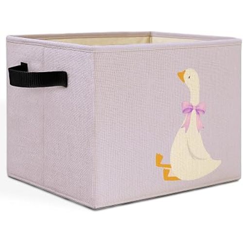 Coquette Goose Purple Girl Storage Bins Box with Handles, Preppy Purple Bow Goose Cute Laundry Basket Hamper Collapsible Clothes Toys Organizer for Girls Nursery Kids Room Bathroom