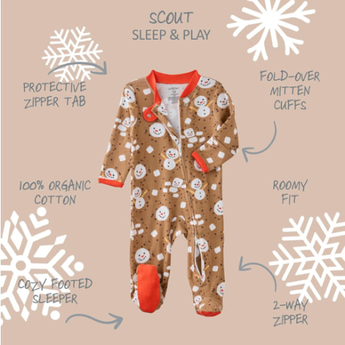 Butterblu Scout Sleep & Play 100% Organic Cotton Footed Zip Front Sleeper Pajamas for Baby Boys, Girls, Unisex